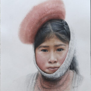 Niña de Patacancha, Perú · Watercolor, Acuarela transparente · 22" x 14", 35 x 51 cms.